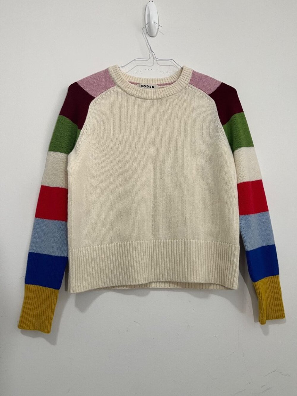 Boden Olivia Stripe Sleeve Merino Wool Jumper Sweater Size S Colorblock Preppy - Picture 2 of 14